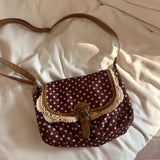 Qfdian  Fashion Dots Women's Handbags All Match Streetwear Trendy Crossbody Bag Office Lady Vintage Shoulder Canvas Bags Y2k Aesthetic