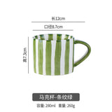 Qfdian Simple Striped Ceramic Teacup Hotel Café Porcelain Coffee Cup 280ml Office Mug Breakfast Bread Dessert Mug Gift Table Decoration