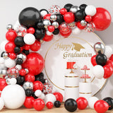 Qfdian  Red Black Balloons Garland Arch Kit White Metallic Silver Black Red Confetti Latex Balloon Graduation Birthday Party Decorations