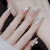 Qfdian 10Pcs White French Design Handmade Press On Nails with Flower Wearable False Nails Full Cover Fake Nails Tips Artificial Manicur