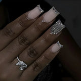 Qfdian 24Pcs Nude White French Fake Nail Short Square Nail Tips Fashion Wearable False Nails with Glue Simple Full Cover Press on Nails
