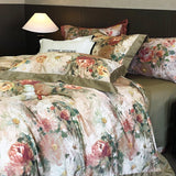 Qfdian 1000TC Egyptian Cotton Vintage Oil Painting Style Flowers Print Bedding Set Duvet Cover Flat/Fitted Bed Sheet Pillowcase 4Pcs