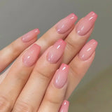 Qfdian 24Pcs Gradient Short Ballet Nails Set with Glue White Simple False Nails Coffin Fake Nail Press on Nails Full Cover Nail Tips