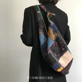 Qfdian  Vintage Y2k Aesthetic Grunge Women Handbags High-capacity Harajuku Striped Canvas Underarm Bag Luxury Design Shoulder Tote Bags