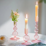 Qfdian  3Pcs Glass Candlestick Holders Glass Taper Candle Holders Groovy Wavy Elegant Candle Stick for Home Party Decoration