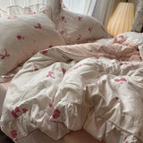 Qfdian Korean Princess Duvet Cover Set Skin Friendly Wash Cotton Bedding Set Of Four Pieces Lace Bedin Set Bed Sheets Comforter Cover