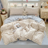 Qfdian  INS Princess Bedding Set New Soft Wrinkled Double-layer Bed Flat Sheet Twin Queen Size Duvet Set Pillowcase Bed Linens