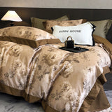 Qfdian 1000TC Egyptian Cotton Vintage Oil Painting Style Flowers Print Bedding Set Duvet Cover Flat/Fitted Bed Sheet Pillowcase 4Pcs