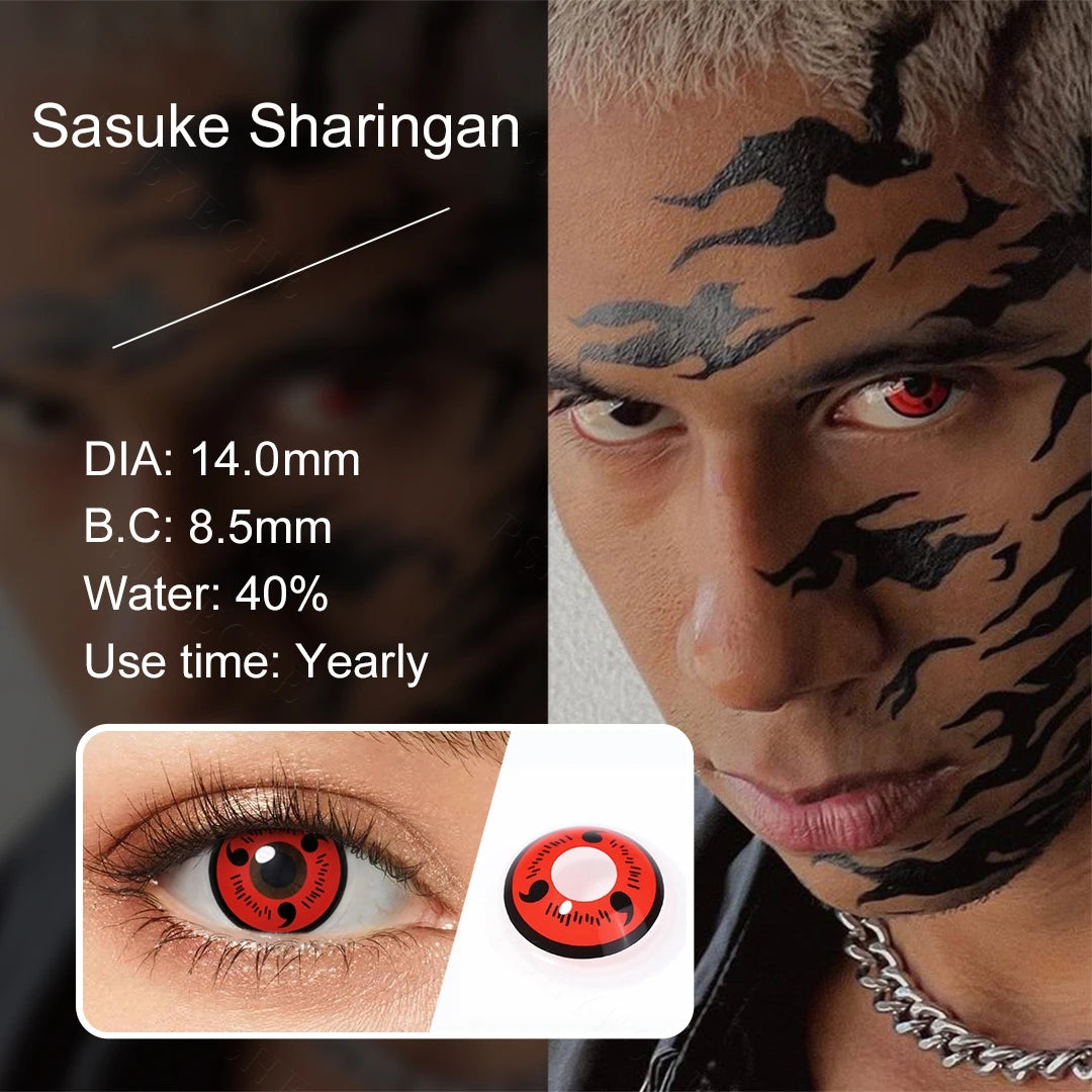 Qfdian（0~-6.00）Cosplay Contact Prescription Lenses White Out Mangekyou Sharingan Eye Contacts with Diopters for Myopia Anime Accessori