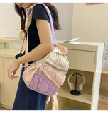 Qfdian Contrast Color Patchwork Pleated Backpacks College Casual Travel Bags for Women Y2k Aesthetic All Match Trendy Simple Schoolbags