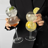 Qfdian  2pcs INS Round Ball Cocktail Glass Champagne Cocktail Glass Martini Glass High-Foot Suitable for Bars Wedding Banquets Parties