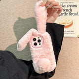 Qfdian  Plush Bunny Ears Phone Cases, for IPhone 17 16e 16 15 14 13 12 11 Mini Air Pro Max X XR XSMax,Soft Cute Lovely Covers Case