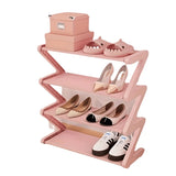 Qfdian 4-Tier Pink Z-Shaped Shoe Rack - Floor-Mounted Storage Rack for Living Room Bedroom & Entryway|Shoe Rack|Shoe Storage Organizer