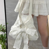 Qfdian Korean All Match Simple Chic Bow Underarm Bag Women Sweet Y2k Aesthetic Casual Shopping Bags Simple Vintage Shoulder Handbags