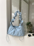 Qfdian Japanese Fashion Casual Women's Handbags Y2k Aesthetic All Match Nylon Simple Shoulder Bags Vintage Solid Pleated Underarm Bag