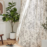 Qfdian Cotton Linen Curtains Floral Curtains for Living Room Rod Pocket Farmhouse Peony Flower Patterned Drapes Bedroom Window Curtain