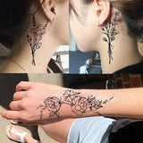 Qfdian  19 Sheets 3D Sexy Flower Temporary Tattoos For Women Neck Arm Black Fake Tattoo Sticker Waterproof Small Sketch Tatoo Decoration