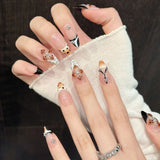 Qfdian  10pcs Handmade Press on Nails Autumn Retro Leopard Print False Nails Wearable Detachable French Oval Head Fake Nail Tips