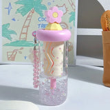 Qfdian  Cute Flower Tea Glasses With Straw Tumbler Glass Water Bottle For Girls Large Capacity Cold Coffee Juice Cups Drinking Utensils