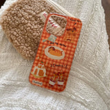 Qfdian Cute dachhund burger stand holder cover for iphone 13 14 16 15promax 16pro 14pro 15 pro max 13pro orange check cake phone case