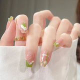 Qfdian 24Pcs Wearable Coffin Fake Nail Tips with Butterfly Camellia Designs Red Long Ballerina False Nails Press on Nails Art Manicure