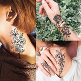 Qfdian  19 Sheets 3D Sexy Flower Temporary Tattoos For Women Neck Arm Black Fake Tattoo Sticker Waterproof Small Sketch Tatoo Decoration