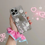 Qfdian Mirror angel cute music cat phone case for iphone 15 13promax 15pro 12promax 13pro 14 13 pro max 12 ins pink guitar fundas