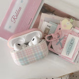 Qfdian Case for AirPods 4 Suitable Girls Silicone Earphone Coque Fashion Pink Plaid Pattern Hard House Pendant for AirPods 1 2 3 Pro 2