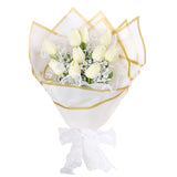 Qfdian  Artificial Tulip Baby's Breath Flower Bouquet with Packing for Christmas, Wedding, Anniversary Decoration Birthday Party Gifts