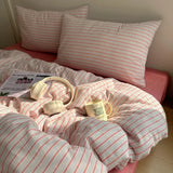 Qfdian  Nordic Bedding Set Pure Cotton Striped Duvet Cover Set Soft Flat Sheet Single Queen Size Double Bed Sheet Set For Bedroom Decor