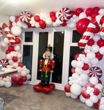 Qfdian  115pcs Red White Balloons Red Candy Cane Aluminum Film Balloon Garland Arch Kit,for Merry Christmas New Year Party Holiday Decor