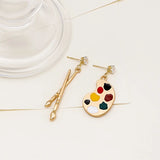 Qfdian  Earrings Paintbrush Palette Asymmetrical Vintage Artistic Post Lightweight Unique for Creative Daily Party Gift Women