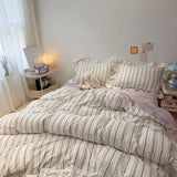 Qfdian  Korean Princess Style Bedding Sets Grand Jacquard Quilt Cover Bedclothes Decor Woman Girls Bedroom Duvet Cover 4pcs