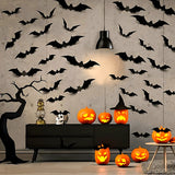Qfdian  Halloween Bats Decorations,3D Pvc Bat on The Wall,Black Bats Wall Stickers,Halloween Scary Props Party Supplies DIY Decoration