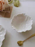 Qfdian  Vintage Embossed Flower Pattern Ceramic Bowl Dish, Dinner Plate Set, Household Breakfast Bowl, Dim Sum Plate, Kitchen Cutlery Se