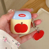 Qfdian  Simple Red Apple Pendant Case For Apple Airpods 4 2 1 3 Splicing Color Wireless Bluetooth Earphone Box Cover For Air pods Pro 2