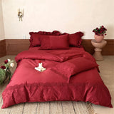Qfdian  Vintage Lace French Princess Bedding Set 100% Cotton Double Yarn Soft Duvet Cover Flat Bed Sheet Large Ruffles Pillowcase