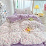Qfdian  ‌Ins-style Class A ultra-soft double-layer yarn washed cotton 4-piece set, cute quilt cover, student dormitory single and double