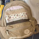 Qfdian Japanese Vintage Y2k Aesthetic Backpack Sweet Cute Flower Print Schoolbags Women Patchwork Striped Plaid Backpacks for Students