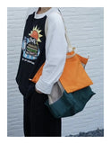 Qfdian Patchwork Contrast Color Mesh Shoulder Handbags Women Vintage Y2k Aesthetic Underarm Bag Fashion Hollow Out Both Sides Tote Bags