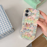 Qfdian Ins Check Bowknot Rope Vintage Fundas for iphone 14promax 15pro 14 13 15 16 pro max 13pro painting flower plating phone case