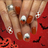Qfdian  24Pc Halloween False Nails with Almond Head Designs Cute Clown Fake Nails French Full Cover Manicure Press on Nail Tips for Girl