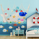 Qfdian Fishing Net Sea Shell Starfish Hanging Home Wall Decor Nautical Ocean Theme Home Decor Kids Under The Sea Birthday Party Decor