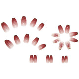 Qfdian  24 pieces of short trapezoid press-on nails, paired with 1 piece of jelly glue and 1 nail file