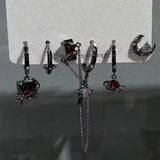 Qfdian  6pcs Set Star Moon Tassel Zircon Dangle Earrings Dark Gothic Trendy Women Man Y2K Punk Jewelry Accessories Hot Selling Wholesale