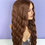 Qfdian Reddish Brown Wig Synthetic Hair Long Wavy Curly Lace Front Wig Natural Copper Red Auburn Colored Lace Frontal Wigs for Women