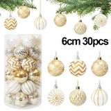 Qfdian  30Pcs 6cm Gold White Christmas Balls Ornament Xmas Tree Hanging Pendant Navidad Party Decoration for Home New Year Gifts