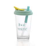 Qfdian  Cute Clear Glasses Cup With Straw and Lids Leak Proof Tumbler Drinkware Cold Glass Coffee Mugs Home Office Milk Juice Water Cups