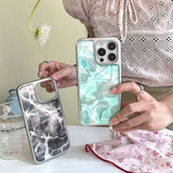 Qfdian Blue water-wave motting summer fundas for iphone 14pro 12 13 15promax 15 15pro 14 pro max 13pro 12pro ilvery frame phone case