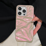Qfdian  Fashion Purple Wrinkle Wave Pattern Glossy Phone Back Case For iPhone 16 15 14 13 12 11 Pro Max Colorful Pink Protective Cover